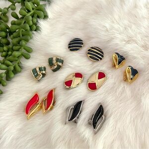 Vintage Bundle of Clip On Earrings Set of 6 Pairs Multicolored Resin Gold Tone